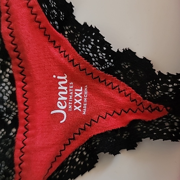 Jenni Intimates Lace Trim Panties Red and Black Buffalo Check Plaid Thong, XXL - Picture 2 of 10